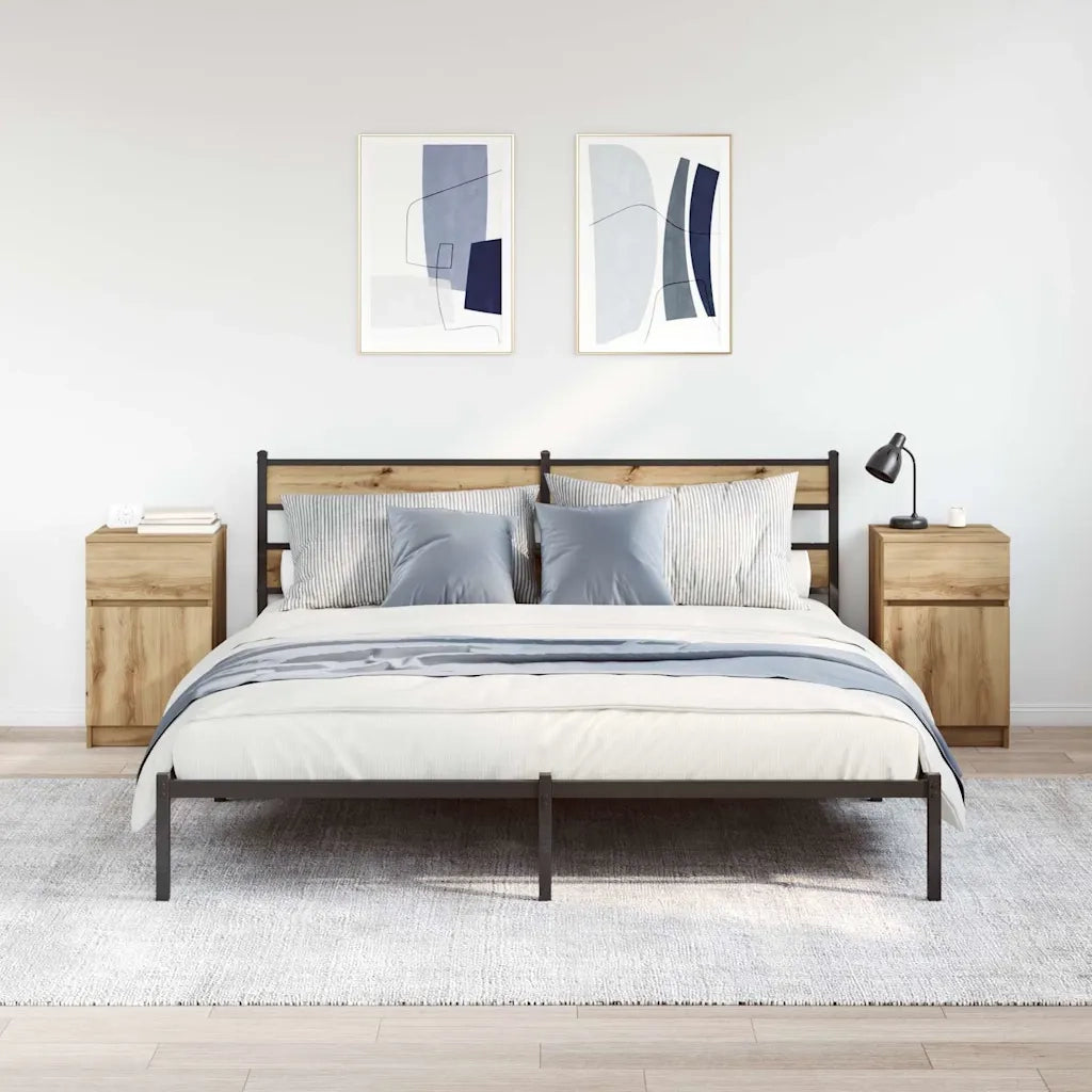Comodini 2pz-Set di 2 Tavolino da notte Rovere Artigianale 39x35x65cm in Legno Multistrato