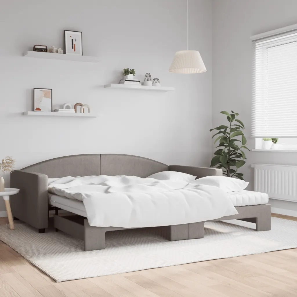 Divano Letto Estraibile con Materassi Tortora 100x200cm Tessuto 3197214
