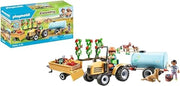 PLAYMOBIL Country 71442 Trattore con rimorchio e cisterna, raccolto fresco in fattoria, imparare a conoscere l`ambiente,