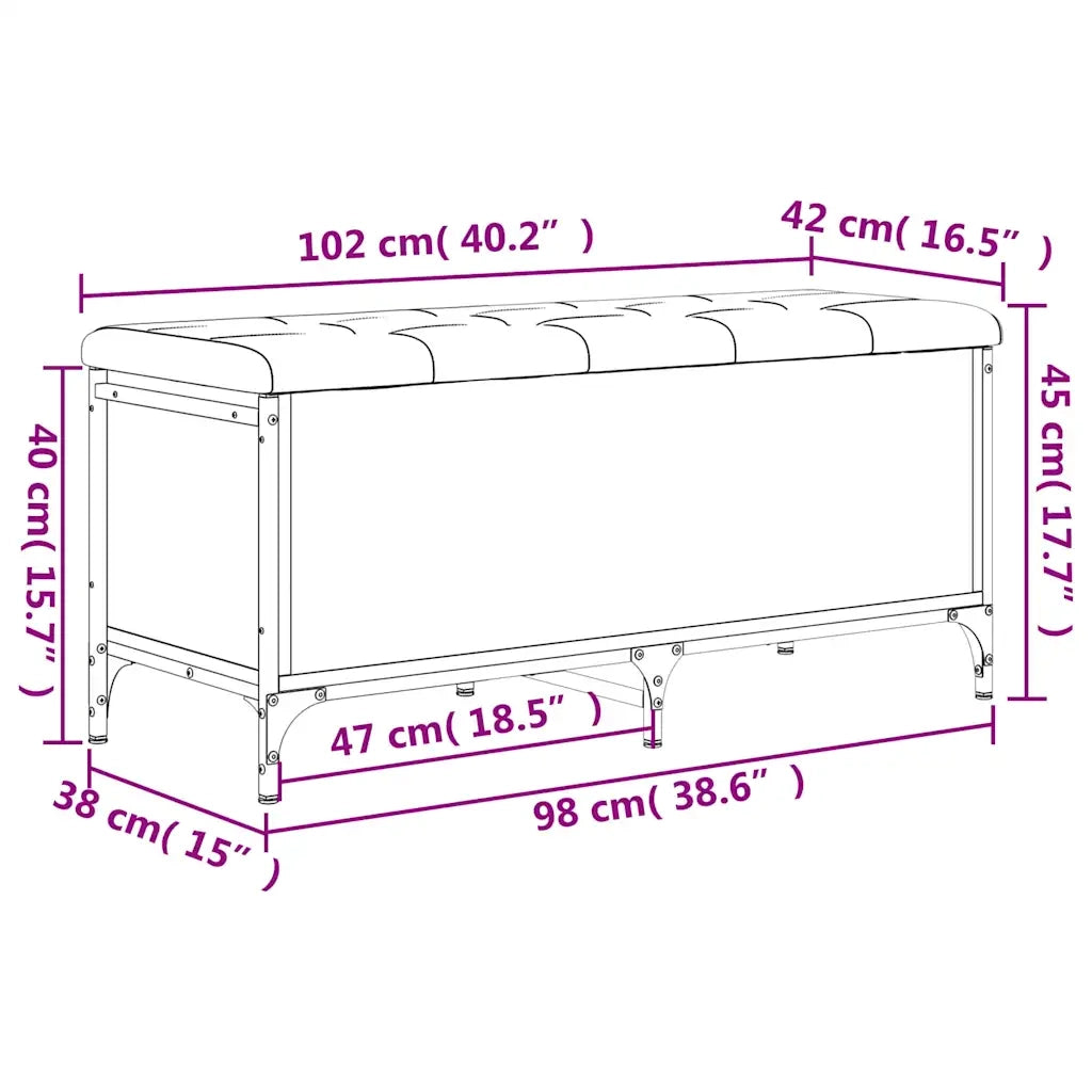 Panca Portaoggetti-Sgabello-Panca con Contenitore Nera 102x42x45 cm in Legno Multistrato