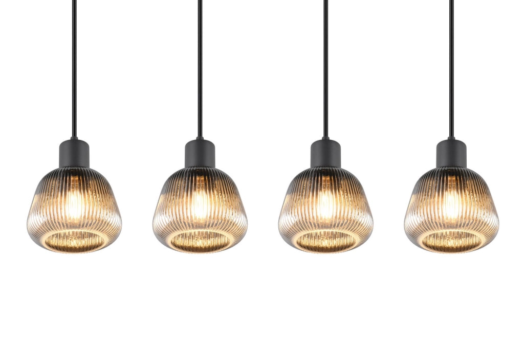 Lampada a sospensione retro nera 4xE27 vetro Trio Tarifa