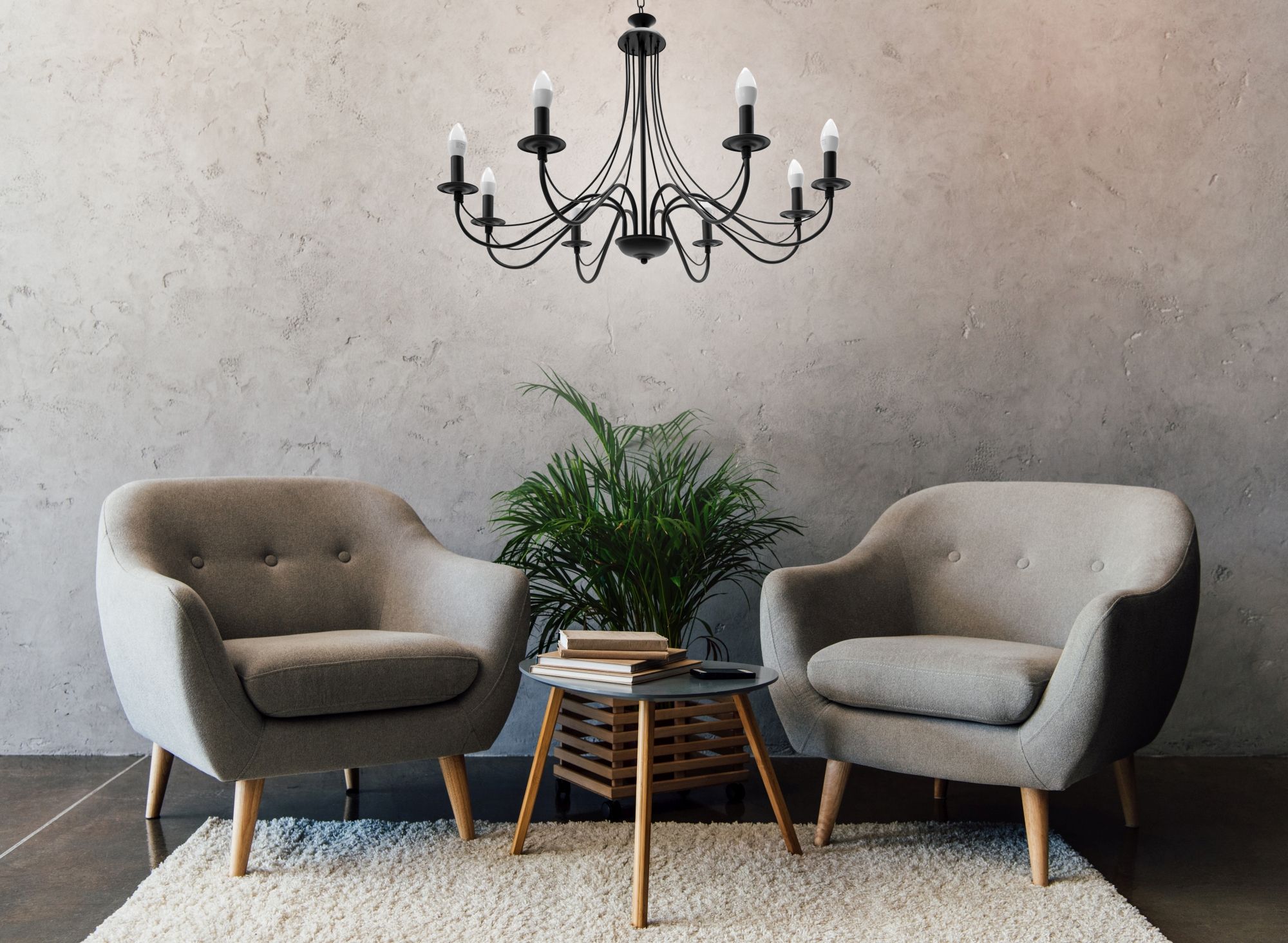 Lampada Da Soffitto Pensile Rustica APP648-8CP Nera