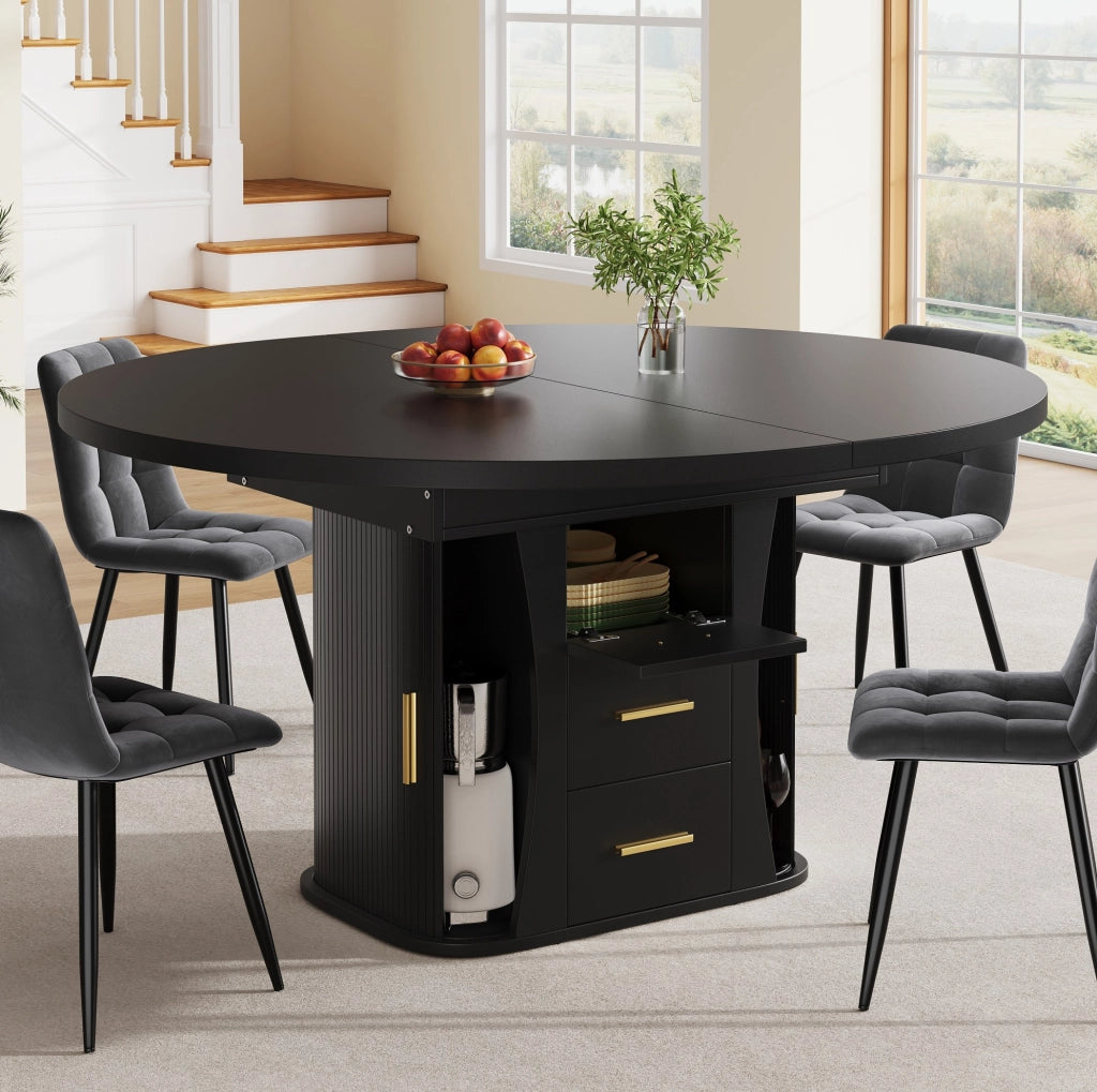 Tavolo estensibile nero in MDF 118-158 × 118 × 77 cm