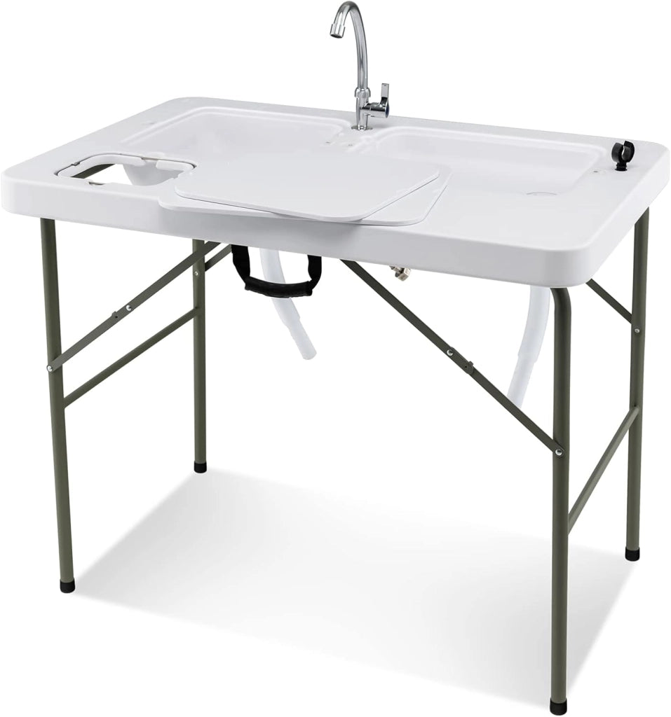 Tavolo da Campeggio Portatile, Tavolo Pieghevole con Lavandino, Rubinetto, Tubo di Scarico, Tavolo da Esterno, per Picnic e Campeggio, 115 x 59 x 93,5 cm, Portata 150 kg (Modello 6)