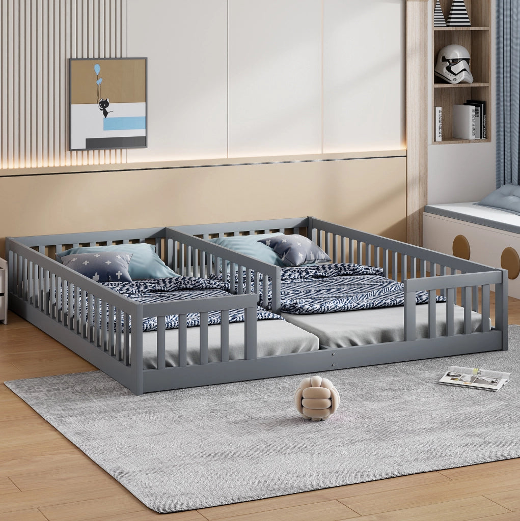 Letto basso per bambini 2 posti 90x200 cm con sponde grigio