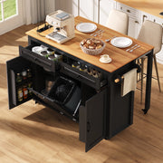 Isola da cucina mobile con piano estraibile; prese USB e Type-C; vano rifiuti; MDF nero