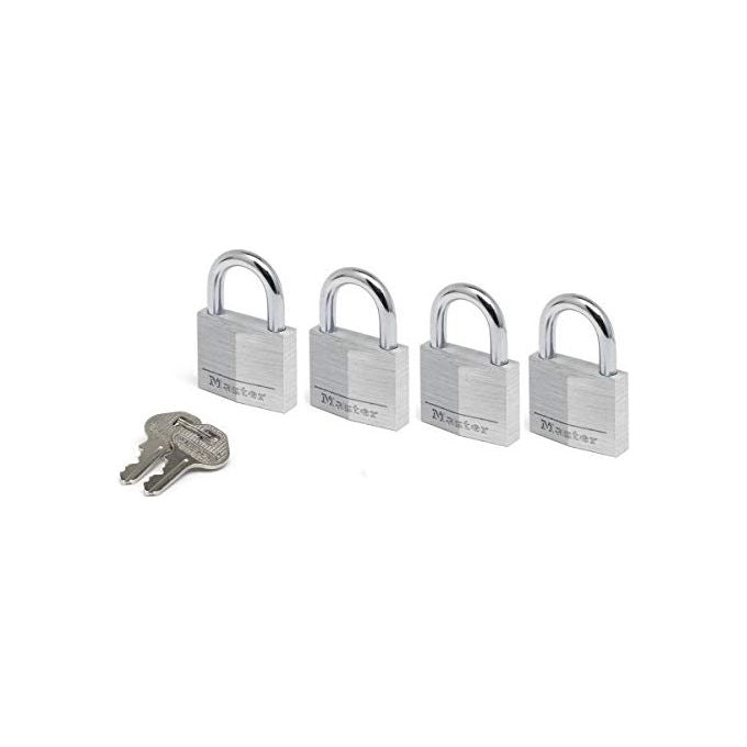 Master Lock 9140EURQNOP Lucchetto in Alluminio 40 mm a Chiave Identica con Cilindro a 4 Pistoncini 4 Pezzi colore Grigio