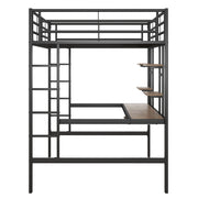 Letto a soppalco matrimoniale 140×200 cm con scrivania; 2 ripiani e scala; senza materasso; metallo; nero