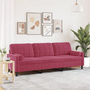 Divano a 3 Posti con Cuscini-Sofa 3 Posti con Cuscini Rosso Vino 210 cm in Velluto