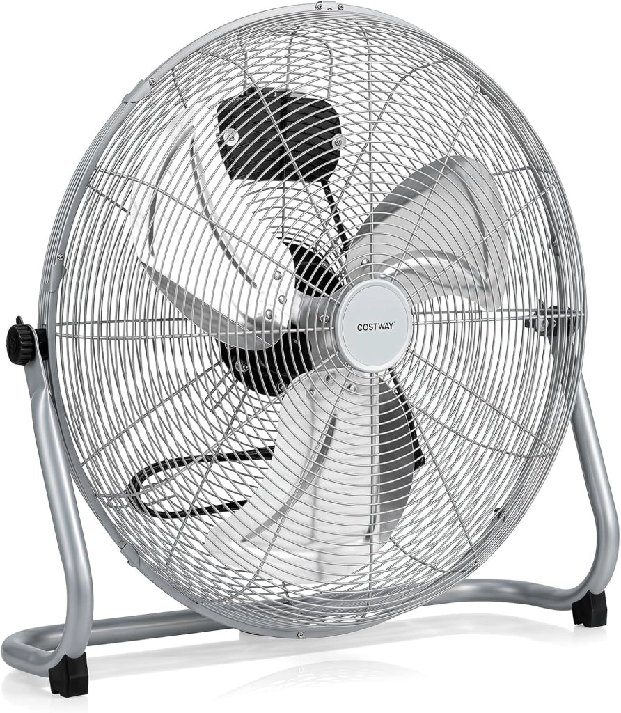 160W Ventilatore da Terra 50 cm, Ventilare Industriale a 3 Velocità Inclinazione di 145° e Pale in Metallo, Ventilatore da Pavimento per Magazzino Cantina Garage Palestra (Argento)