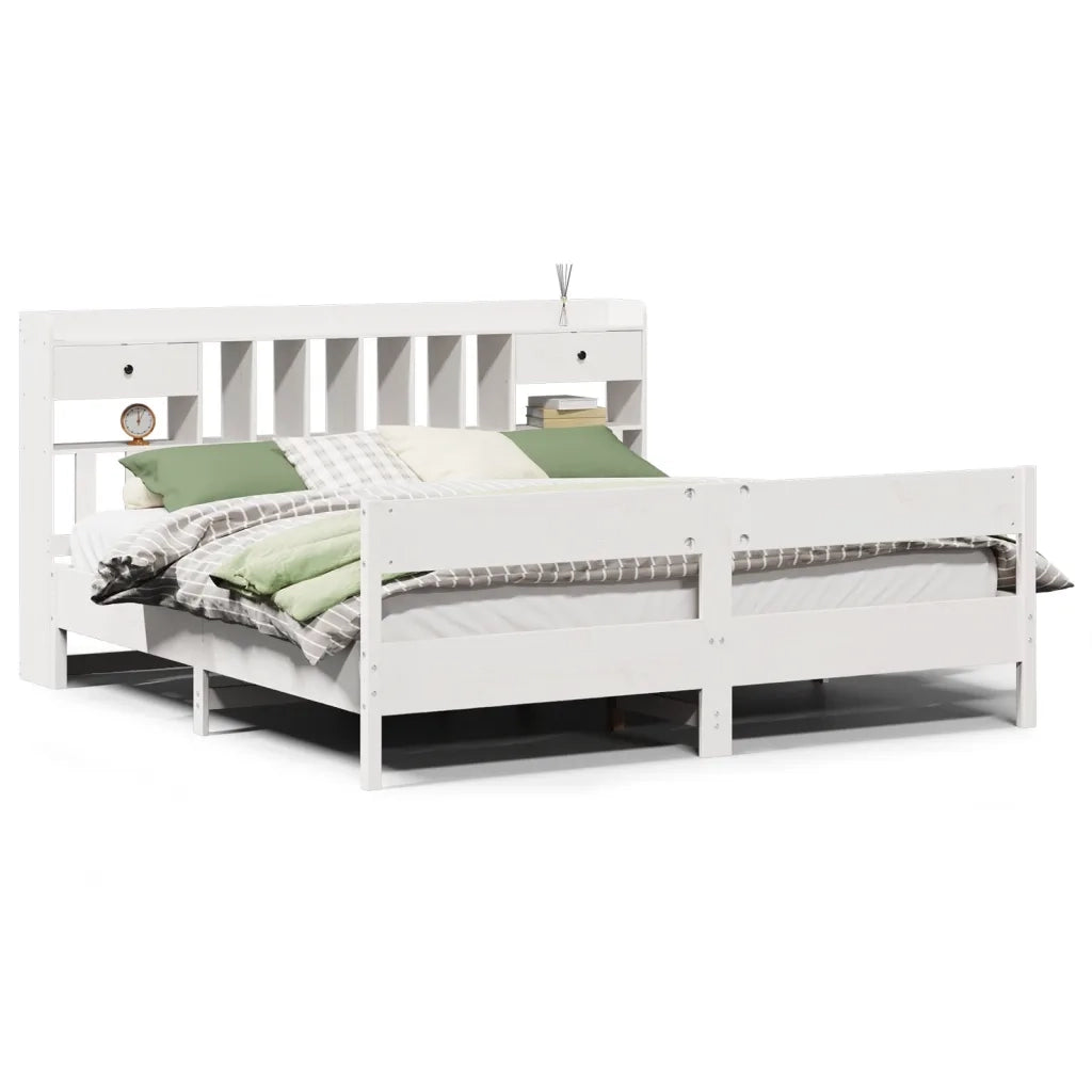 Letto matrimoniale | Letto per adulti | Giroletto con Libreria senza Materasso 180x200 cm in Legno Pino
