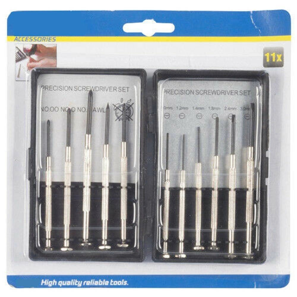 Trade Shop - Set 11 Cacciaviti Di Precisione Con Custodia Per Fai Da Te Bricolage Riparazioni -