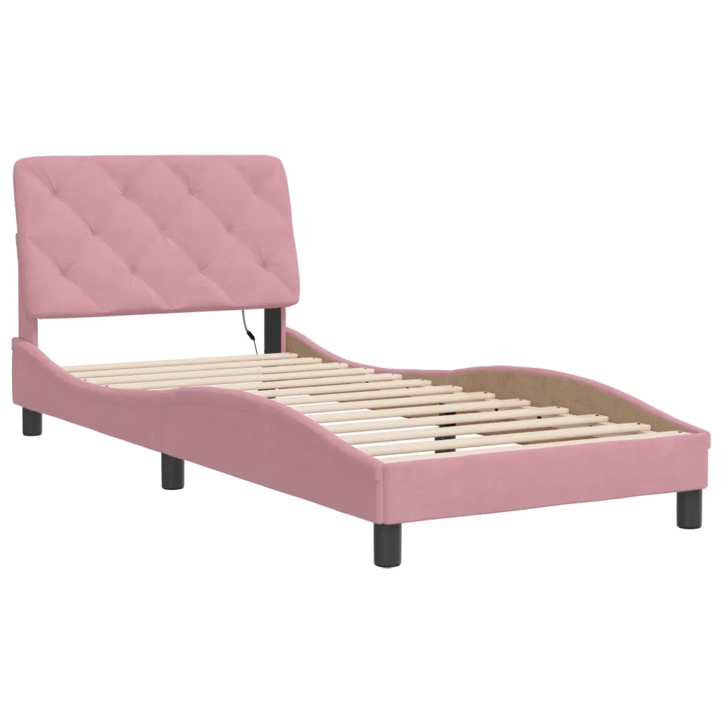 Giroletto con LED senza Materasso-Struttura Letto Rosa 90x200 cm in Velluto