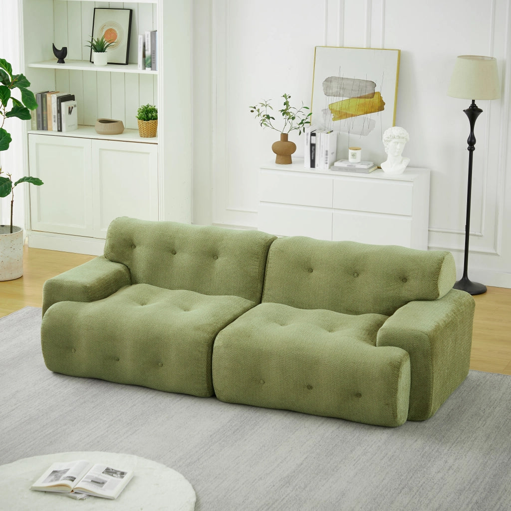 Divano a due posti modulare in ciniglia con braccioli ampi design ergonomico senza montaggio verde 224 × 104 × 66 cm
