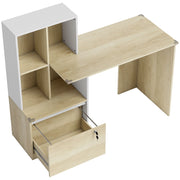 Scrivania con Libreria 126x50x109 cm Cassetto A4 Serratura e 2 Chiavi Bianco e Rovere