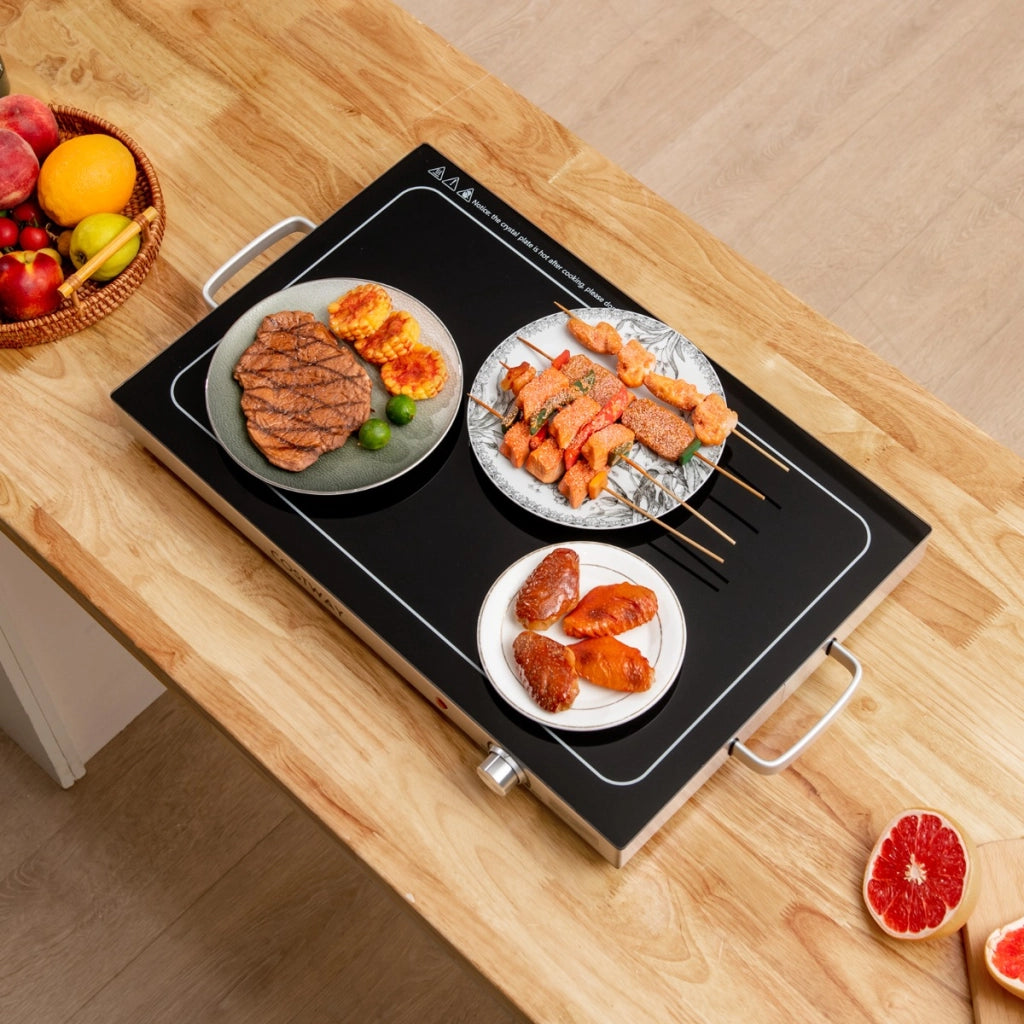 Vassoio scaldavivande elettrico con piano in vetro resistente alle alte temperature, Vassoio riscaldante Nero-Piccoli elettrodomestici da cucina