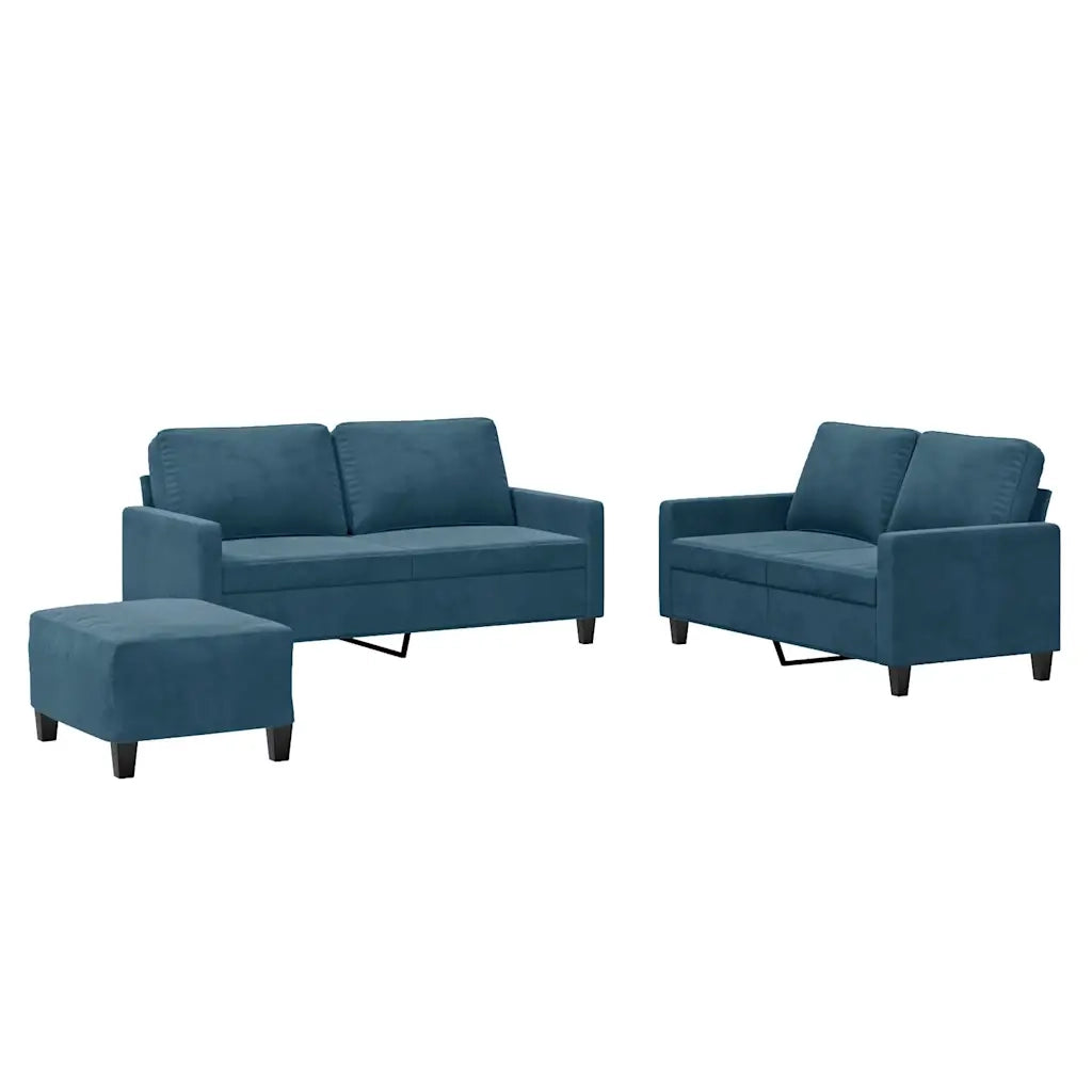 Set di Divani 3 pz con Cuscini Blu in Velluto