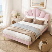 DESMIU Letto imbottito 140 × 190 cm 2 posti, testiera regolabile, senza materasso, velluto rosa