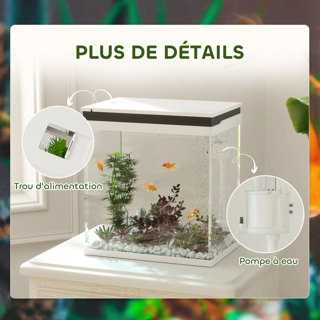 Acquario Completo 14L ¨C Xylo ¨C Vetro con Filtrazione LED Pompa 30x20x33cm Bianco