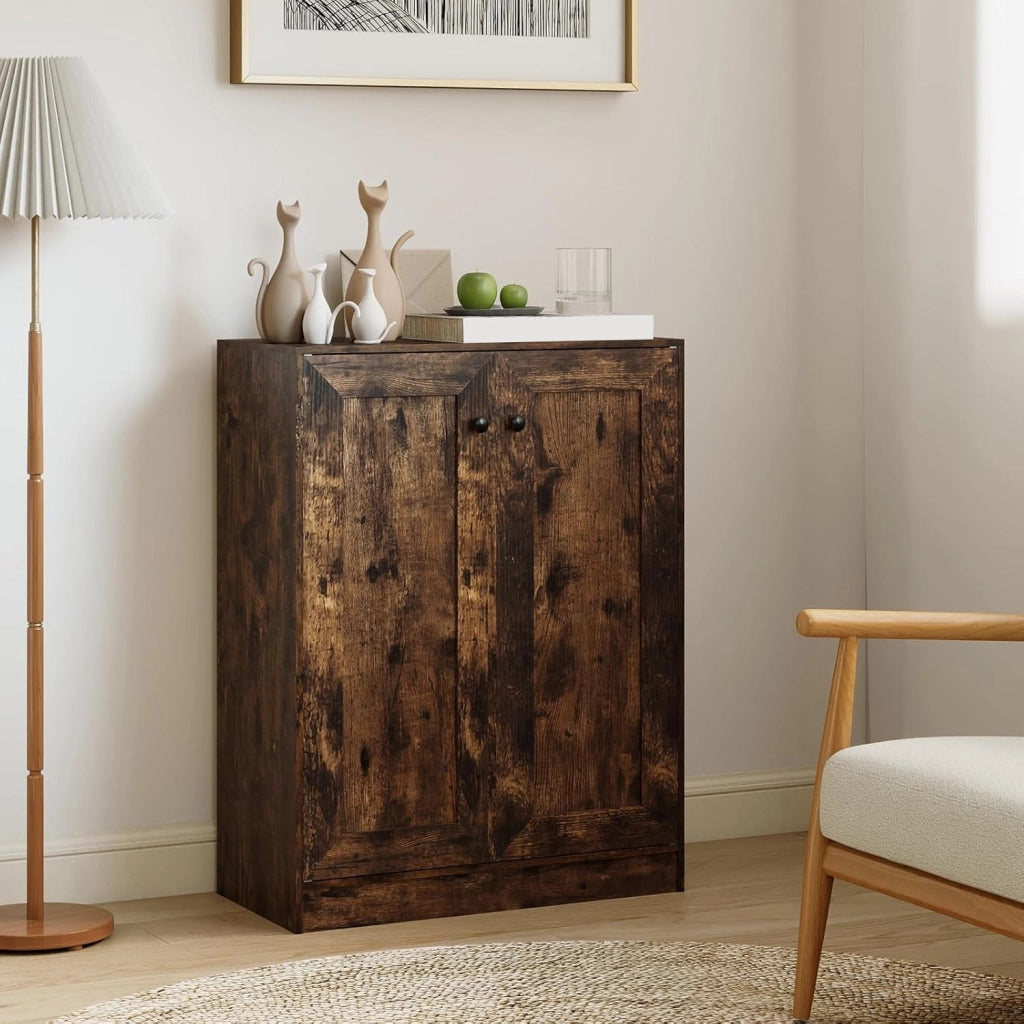 Mobile Bagno da Terra, Armadietto da Bagno in Legno con con 2 Ante e 3 Ripiani Regolabili, Credenza Indipendente per Soggiorno, Sala da Pranzo e Cucina, 60 x 30 x 80 cm
