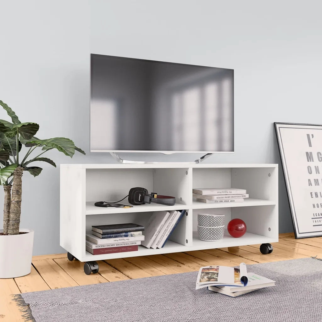 Mobile TV con Ruote-Credenza TV-Console TV Bianco 90x35x35 cm in Legno Multistrato