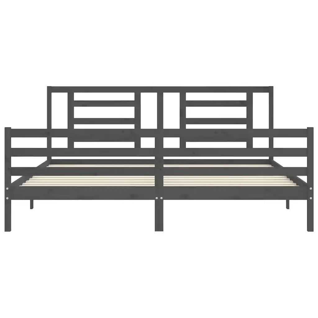 Giroletto con Testiera Grigio 200x200 cm in Legno Massello 3194723
