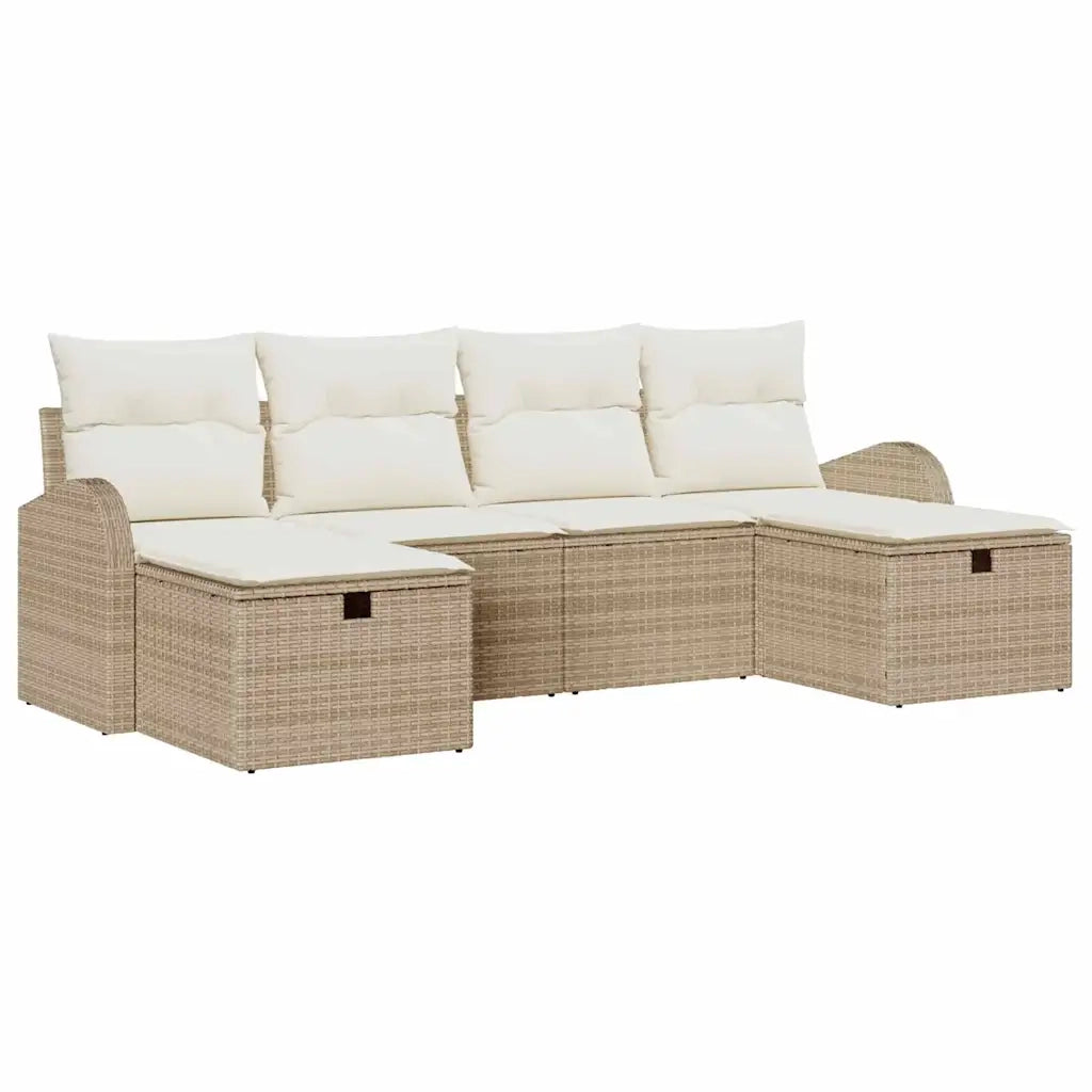 Set di divani con cuscino 6 pcs Beige e Crema polyrattan
