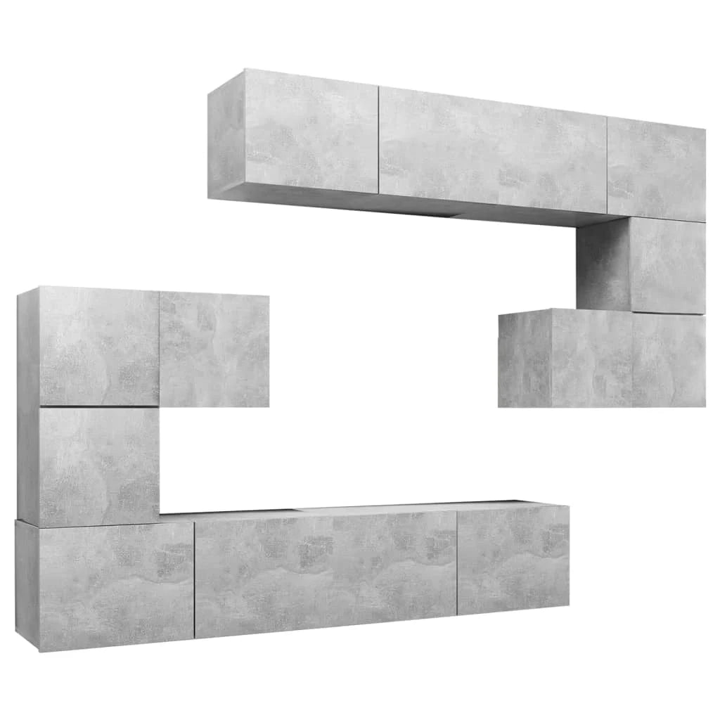 Set di mobili da 8 pezzi tra cui armadio credenza mobile TV televisore per soggiorno camera da letto salotto legno ingegnerizzato grigio 02_0025246