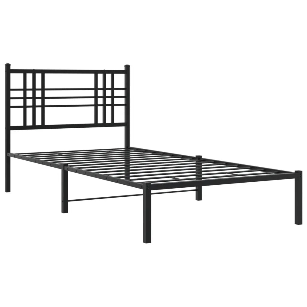 Letto singolo | Letto per adulti | Giroletto con Testiera in Metallo Nero 90x190 cm