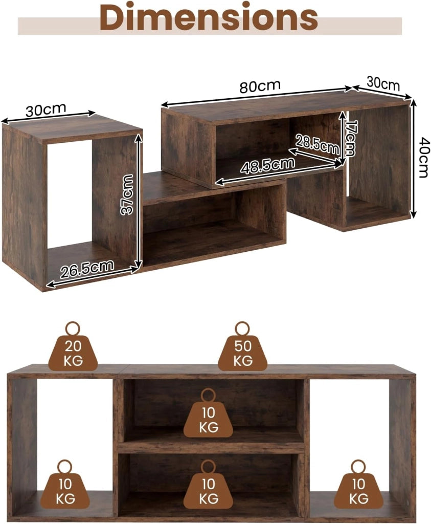 Mobile TV Combinato con Ripiani Aperti, Mobile per TV 2 Pezzi in MDF 50-60 Pollici, Mobile TV in Legno per Soggiorno Camera e Ufficio, 110-134,5 X 30 X 43 CM (Marrone)