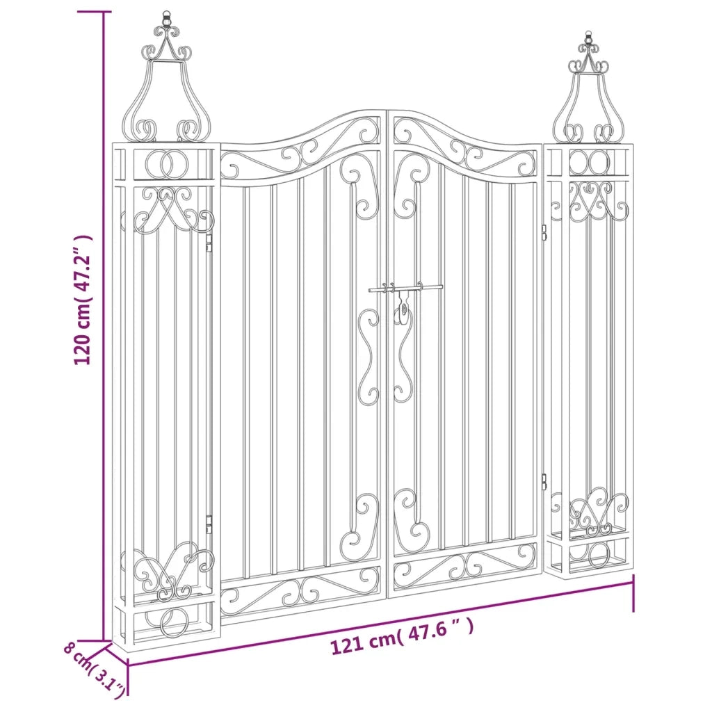 Cancello da Giardino Nero 121x8x120 cm in Ferro Battuto 363431