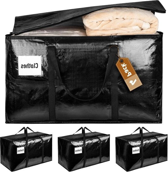 Scatole di Archiviazione Grandi con Coperchio - Scatole di Mobili per Abiti - Borse di Trasporto Resistenti - Impermeabili - Nero