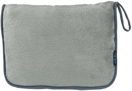 Deken di viaggio morbido, deken aereo, può essere riposto come cuscino, con cinturino per valigia e clip per zaino, deken compatta, adatta a ogni viaggio, 100*150cm, grigio chiaro