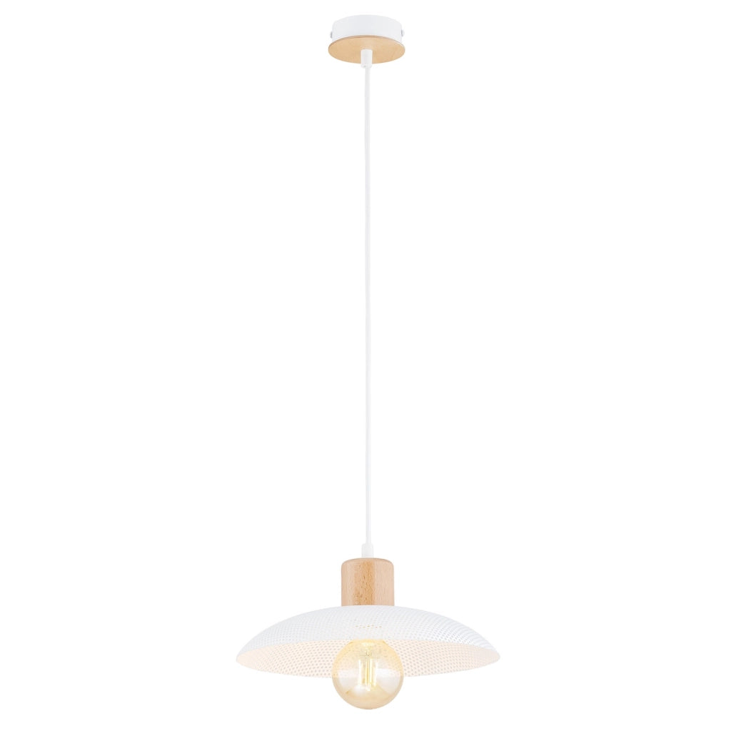 Sospensione Nordica Ishtar 1 Luce In Legno E Acciaio Bianco