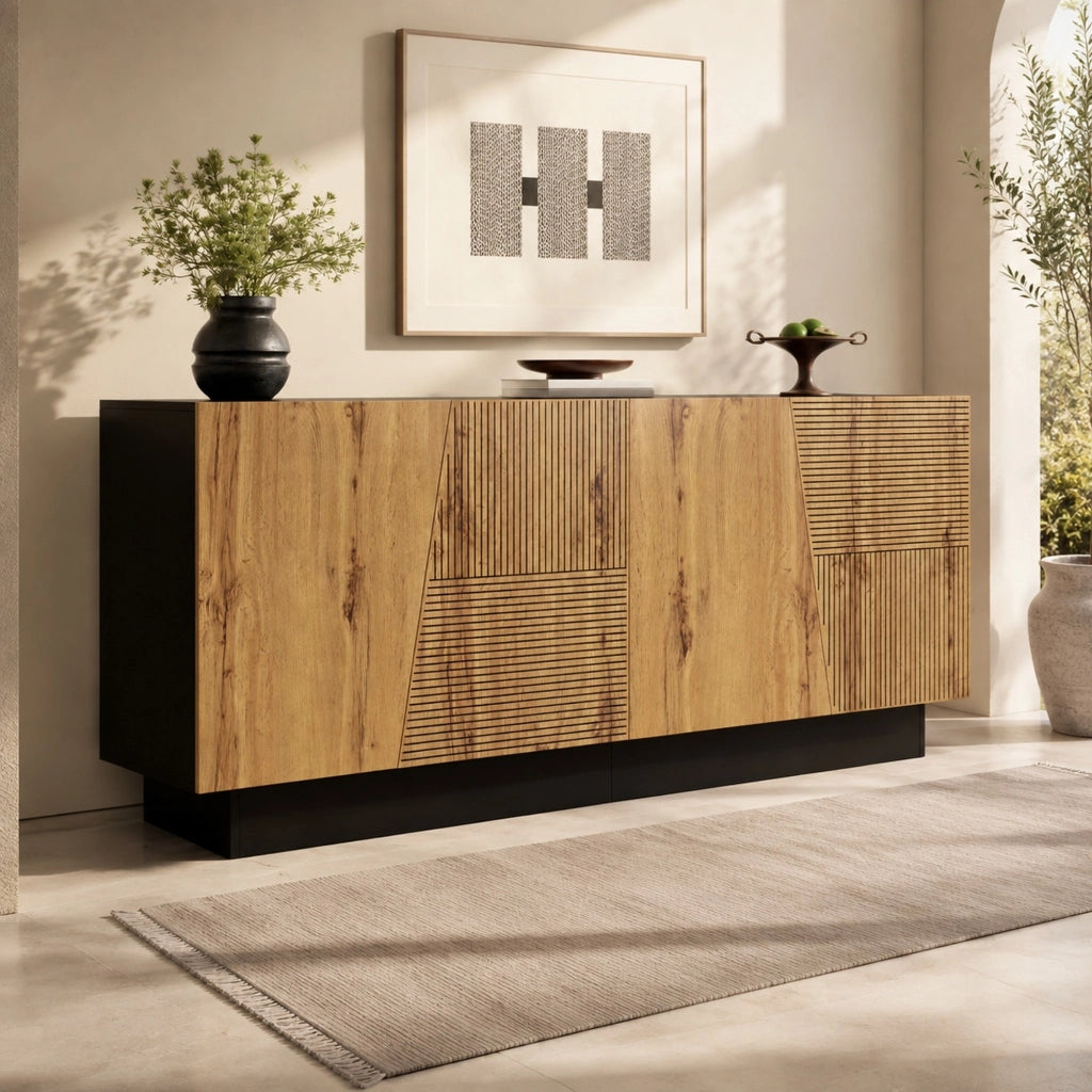 Sideboard 160x40x72 cm con ripiano regolabile nero e finitura legno HAVRYA
