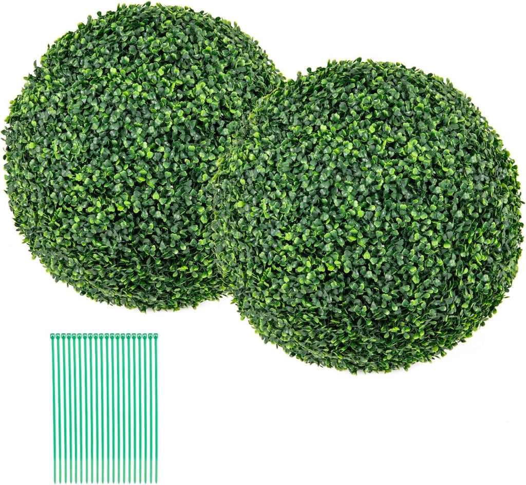Set di 2 palline di topiaria artificiale, piante sferiche finte, 50 cm, arbusti verdi rotondi, resistenti al sole, palline decorative per giardino, cortile, matrimonio