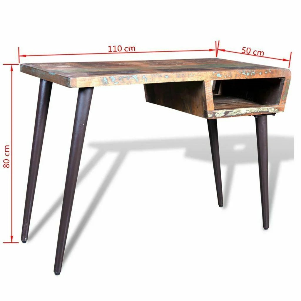 Scrivania/tavolo da lavoro per computer con gambe in ferro e legno di recupero 0502066