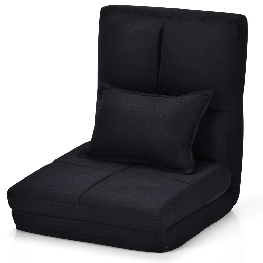 Poltrona relax pieghevole con schienale regolabile 176 x 61 x 12-15 cm seduta ergonomica stile contemporaneo tessuto nero 20_0011266