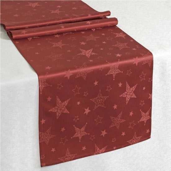 Tavolo con tessuto Magic Stars con motivo stellare - con protezione contro macchie - perle liquide facili da pulire già dall'inverno Natale (dimensioni tavolo 40x140 cm, rosso)