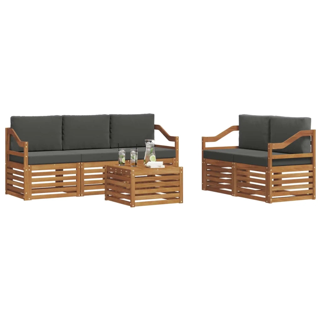 Set divani 6 pcs Naturale e Antracite Legno di Acacia Massello 3374387