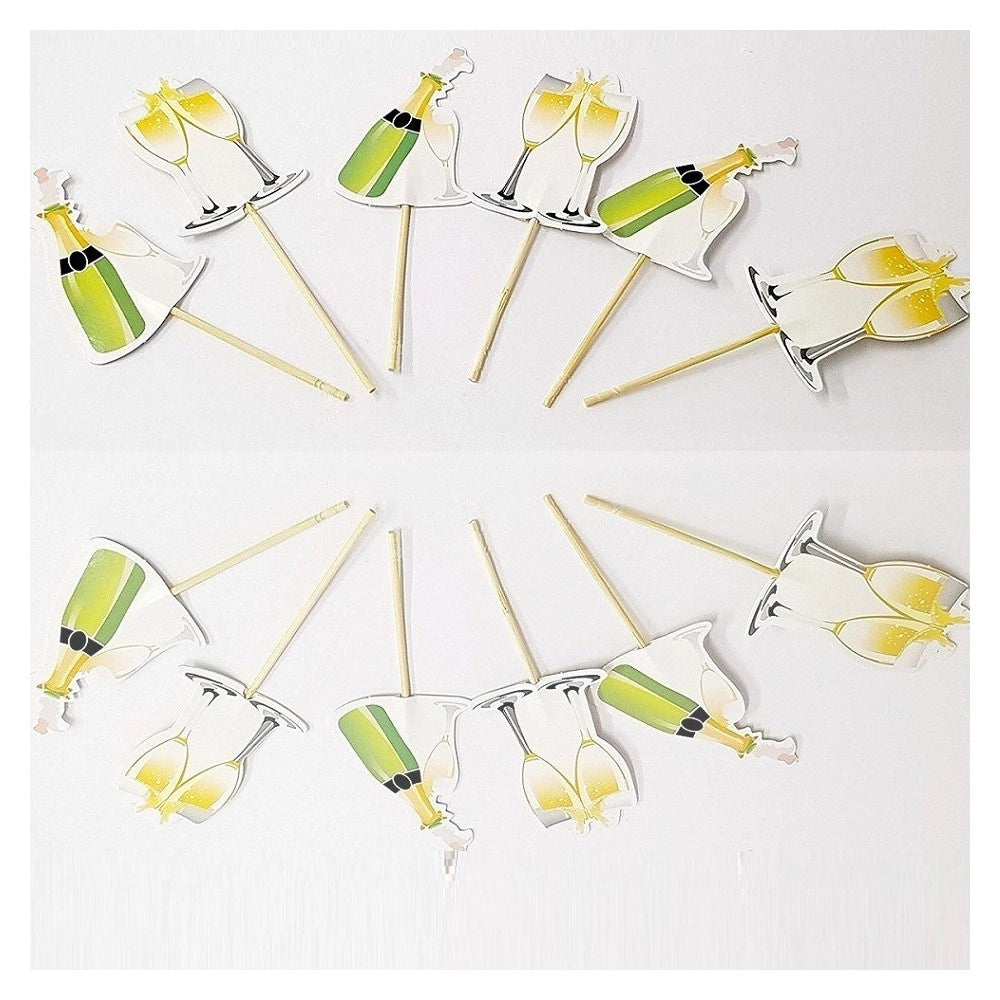 Trade Shop - Set 24 Pezzi Stuzzicadenti Champagne Brindisi Cupcake Per Festa Aperitivo Snack -