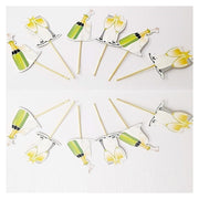 Trade Shop - Set 24 Pezzi Stuzzicadenti Champagne Brindisi Cupcake Per Festa Aperitivo Snack -