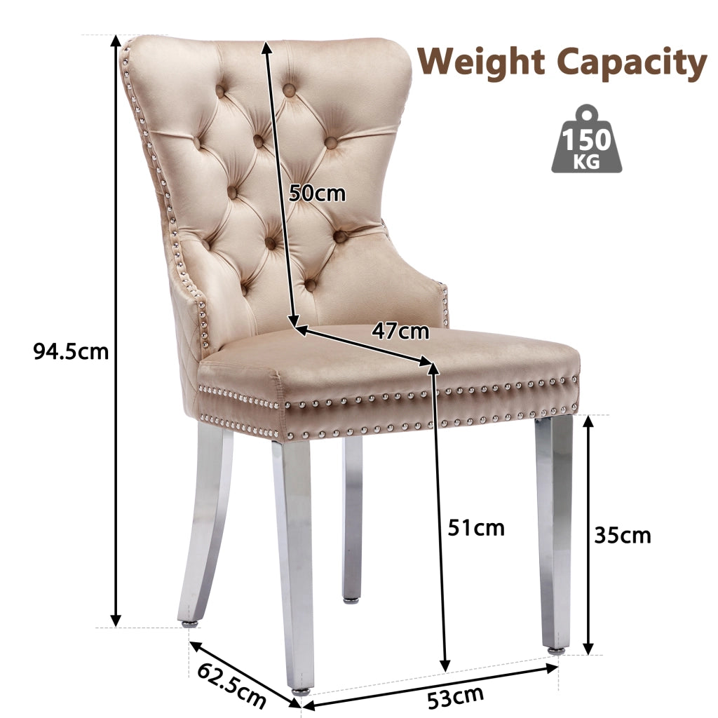 SEDIA Imbottita in Velluto Beige con Schienale Quadrato e Gambe in Metallo