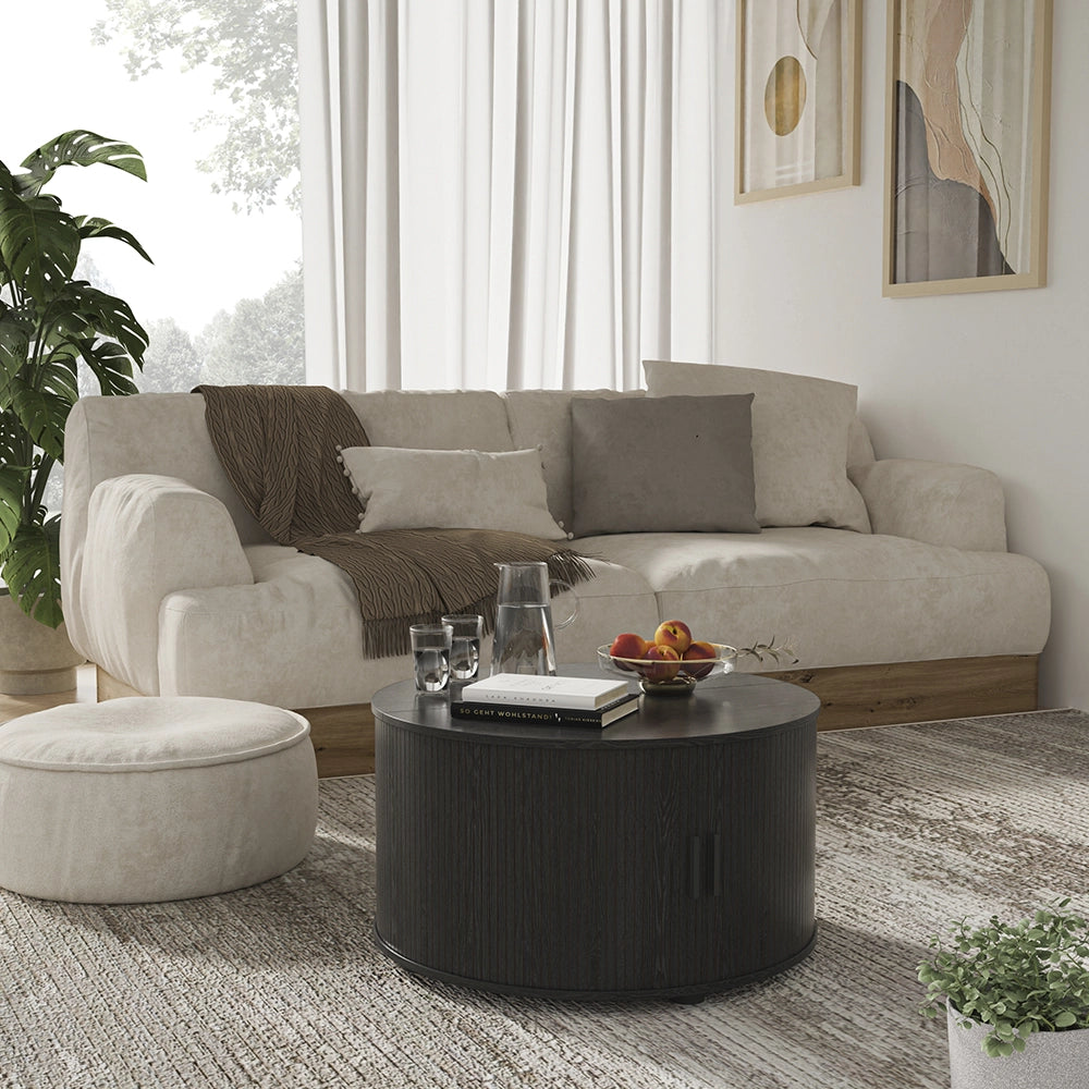 Vicco tavolino soggiorno Nero 80 x 80 cm con porta scorrevole