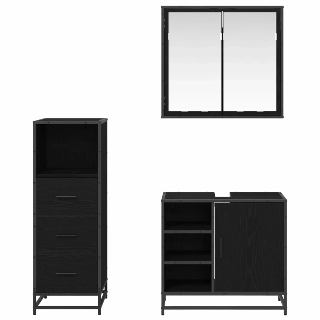 Set di mobili per il bagno 3 pcs Rovere Nero Legno multistrato 3402374