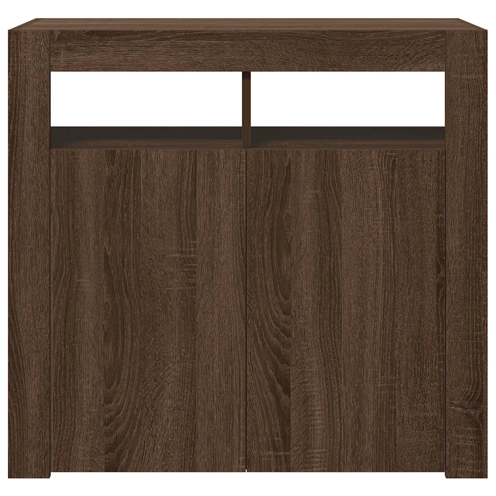 Credenza con Luci LED-Buffet-Armadio da cucina Rovere Marrone 80x35x75 cm