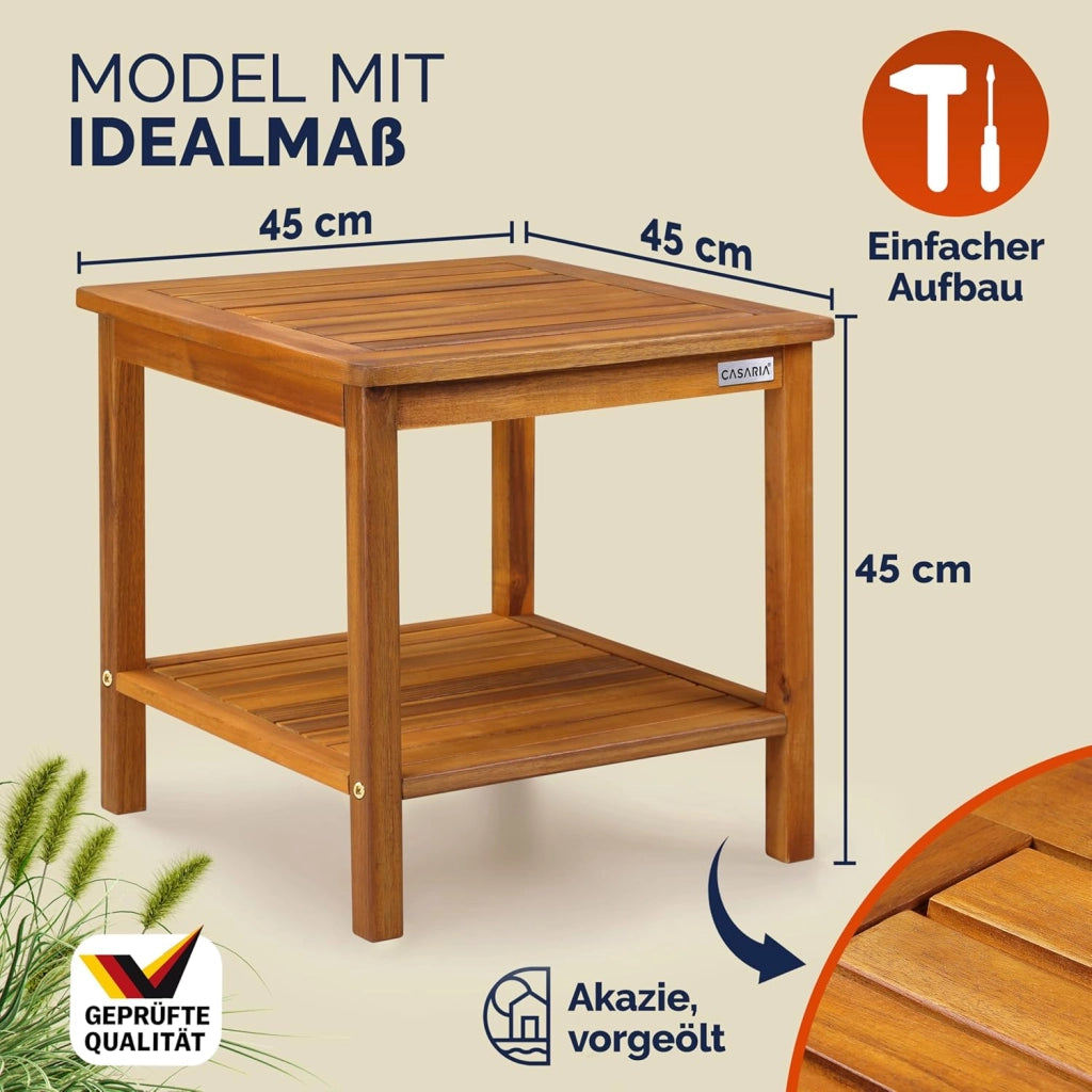 ® Tavolino da Giardino 45x45x45cm Portata 80kg 2 Ripiani Tavolo da Balcone Tavolo da Caffè Tavolo Piccolo Legno Acacia Tavolino estreno Legno