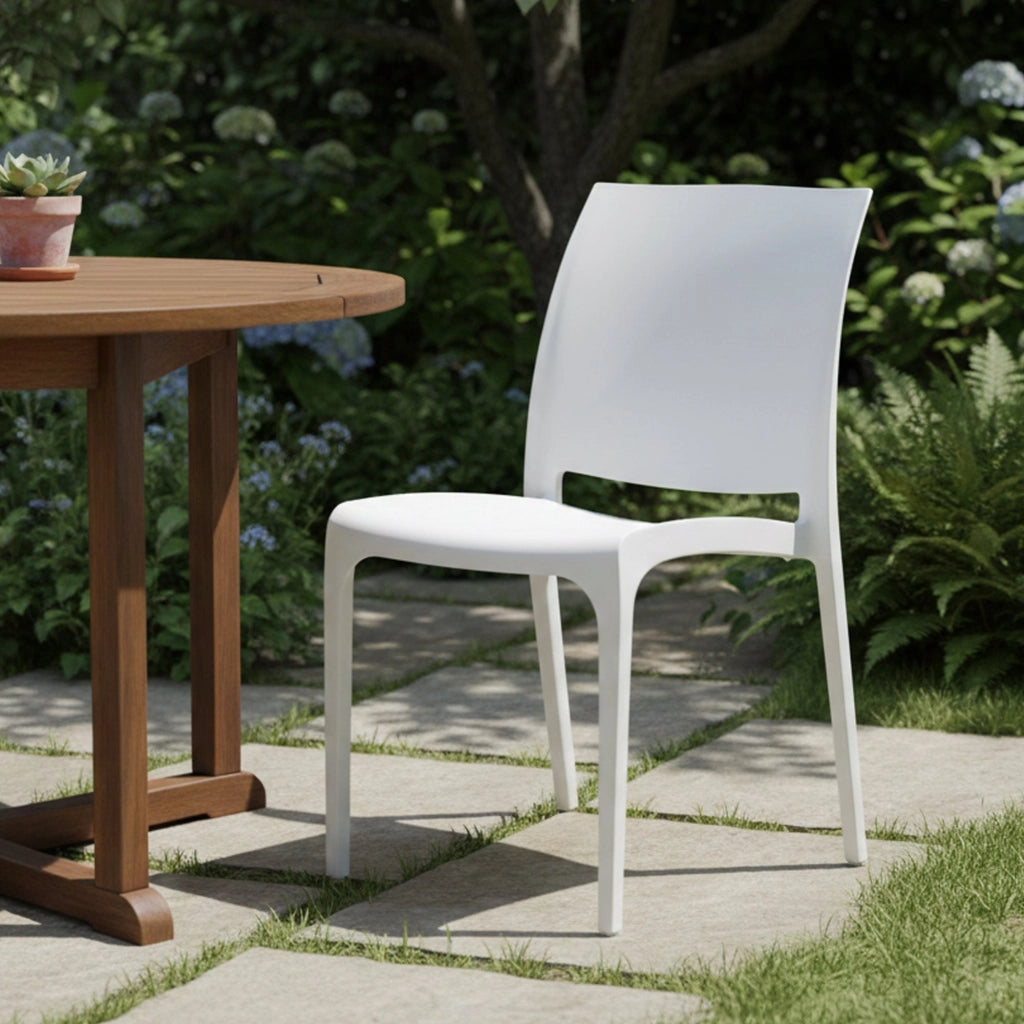Sedia da esterno Camo, Seggiola da giardino, Seduta outdoor multiuso, Panchina da giardino, Made in Italy, 54x46 h80 cm, Bianco