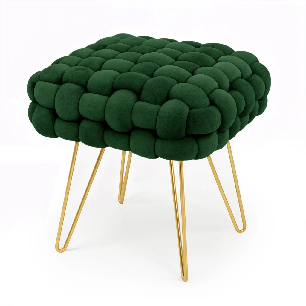 Pouf sgabello in velluto intrecciato 38 cm DOTTY Verde Bottiglia