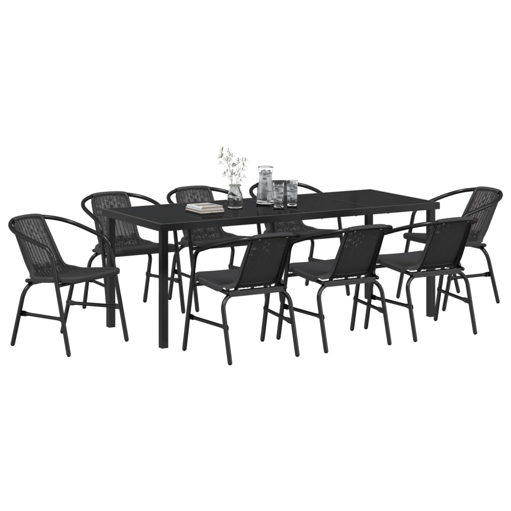 Set da Pranzo da Giardino da 9 Pezzi Nero Rattan Polimerico